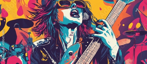 Vibrant Rock Music Poster: Female Guitarist