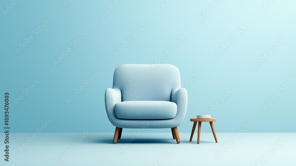3D Render of Pastel Blue Armchair with Side Table 3D Render of Pastel Blue Armchair with Side Table