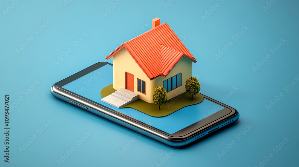 Phone with real estate interface. App to find apartments and houses to buy and rent. Application for searching, buying, selling or booking property. Mortgage, home loan, online banking Phone with real estate interface. App to find apartments and houses to buy and rent. Application for searching, buying, selling or booking property. Mortgage, home loan, online banking