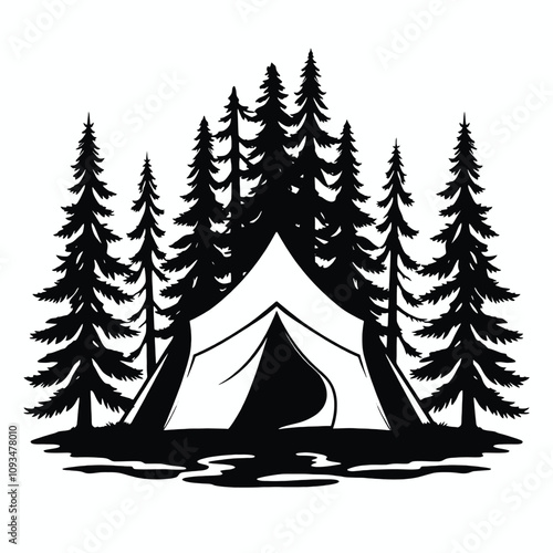 a black and white illustration of a camping tent.