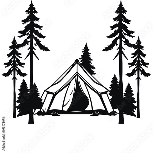 a black and white illustration of a camping tent.