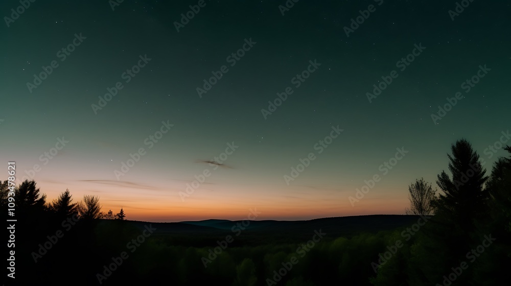 Starry Night Sky Over Silhouetted Forest and Hills Starry Night Sky Over Silhouetted Forest and Hills