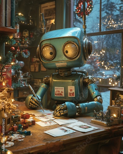 robot working on christmas