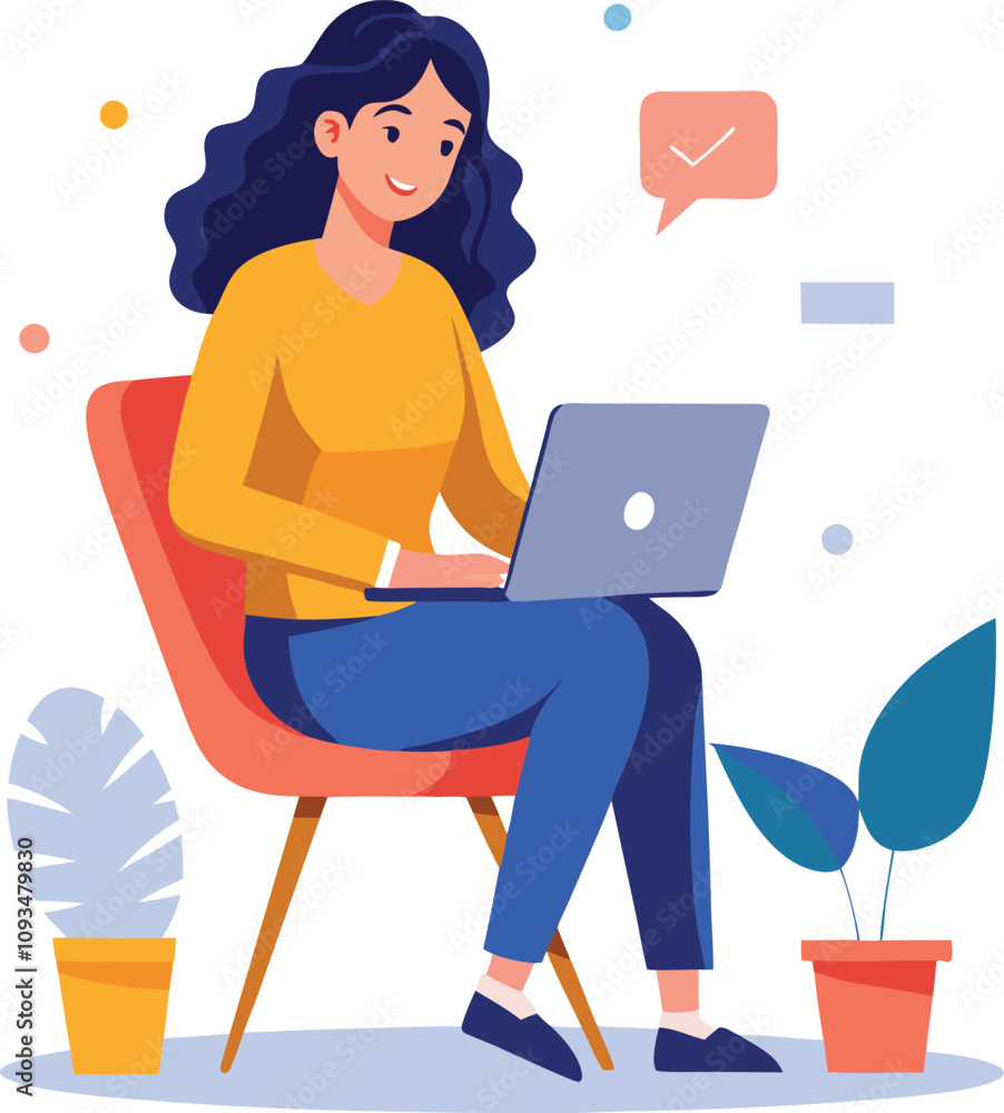 a girl is using his laptop vector a girl is using his laptop vector