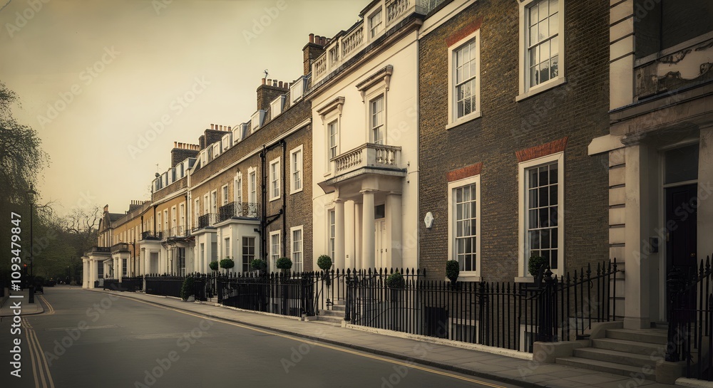 Fototapeta premium An expensive luxurious row of Edwardian, Victorian and Georgian houses and other buildings