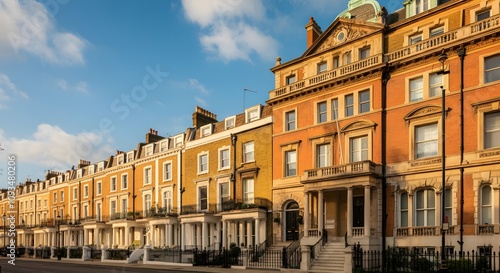 An expensive luxurious row of Edwardian, Victorian and Georgian houses and other buildings