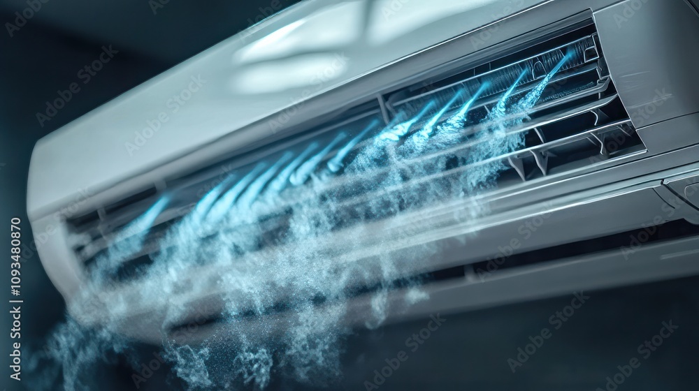 Obraz premium Car air vents emitting cool air streams represented by blue light trails