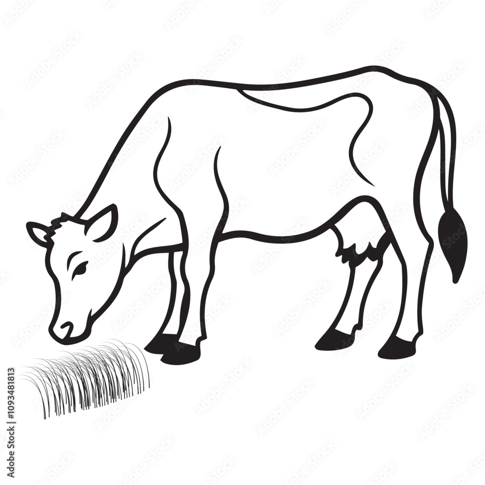 Cow grazing in a field silhouette vector art black color design and solid white background Cow grazing in a field silhouette vector art black color design and solid white background