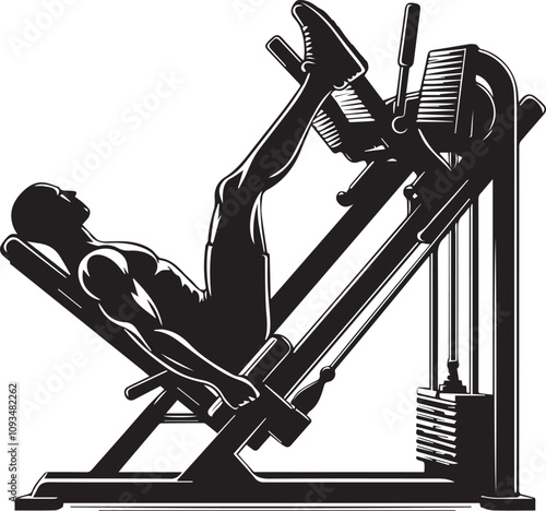 Silhouette illustration of Leg Press Machine white background