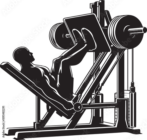 Silhouette illustration of Leg Press Machine white background