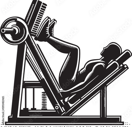 Silhouette illustration of Leg Press Machine white background