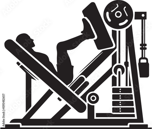 Silhouette illustration of Leg Press Machine white background