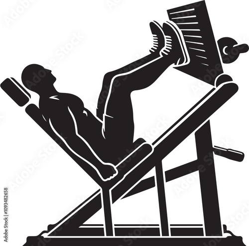 Silhouette illustration of Leg Press Machine white background