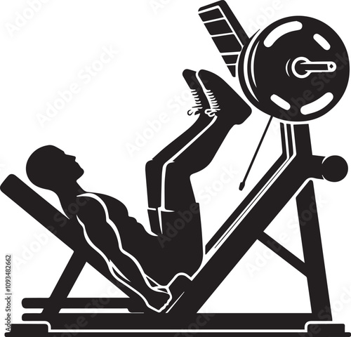 Silhouette illustration of Leg Press Machine white background