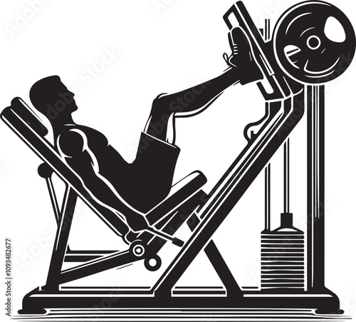 Silhouette illustration of Leg Press Machine white background