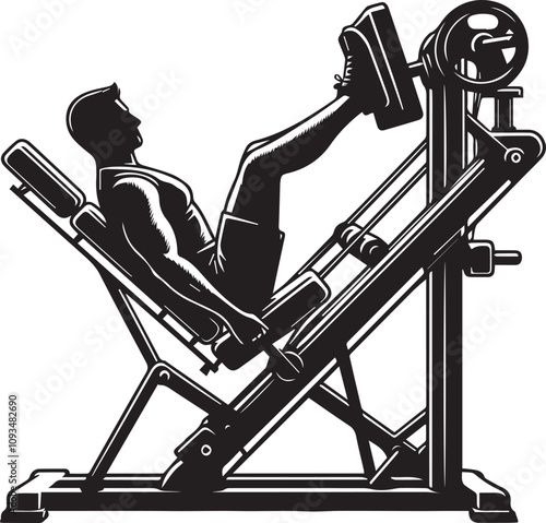 Silhouette illustration of Leg Press Machine white background