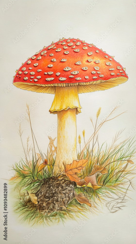 Whimsical and Colorful Illustration of a Mushroom in a Fantasy Cartoon Style with Intricate Details Whimsical and Colorful Illustration of a Mushroom in a Fantasy Cartoon Style with Intricate Details