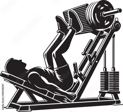 Silhouette illustration of Leg Press Machine white background