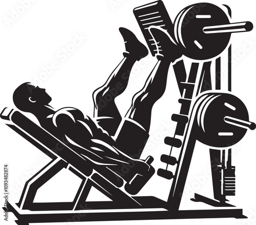 Silhouette illustration of Leg Press Machine white background
