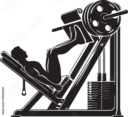 Silhouette illustration of Leg Press Machine white background