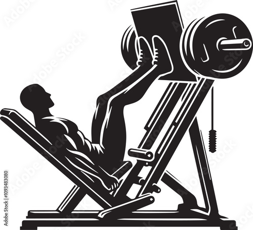 Silhouette illustration of Leg Press Machine white background