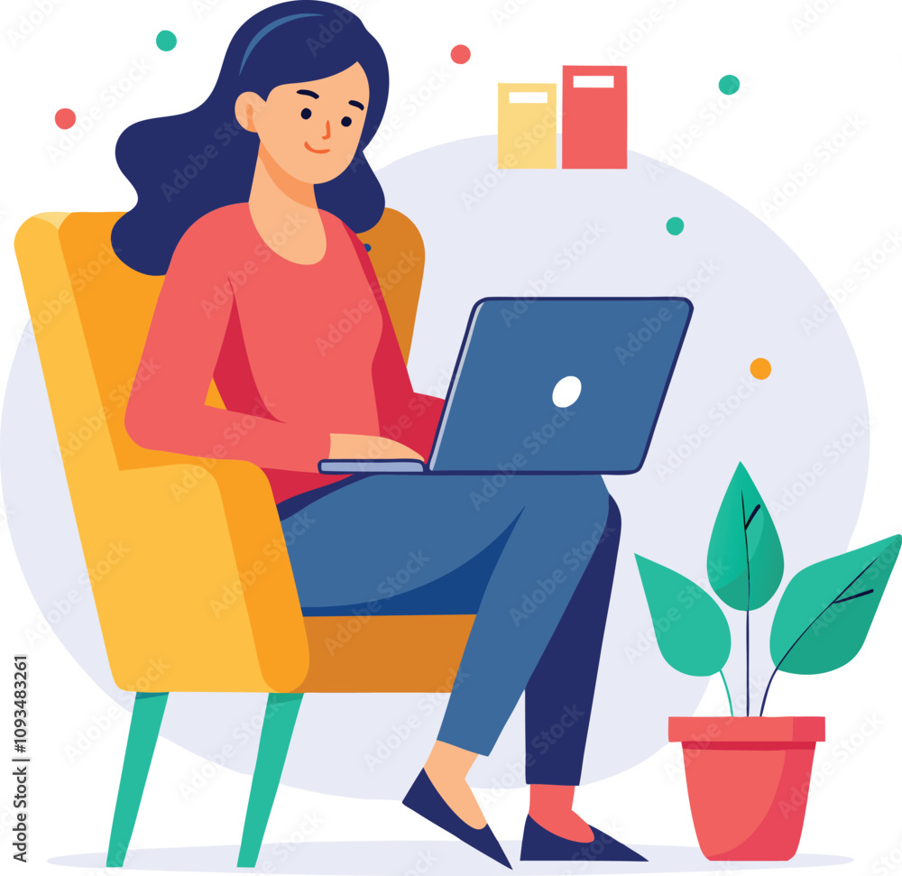 a girl is using his laptop vector a girl is using his laptop vector