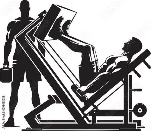 Silhouette illustration of Leg Press Machine white background