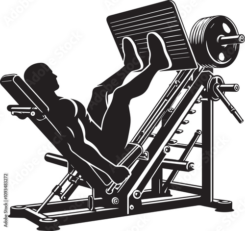 Silhouette illustration of Leg Press Machine white background