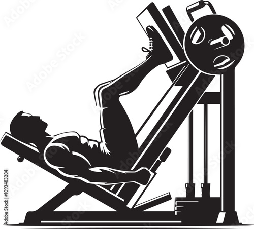 Silhouette illustration of Leg Press Machine white background