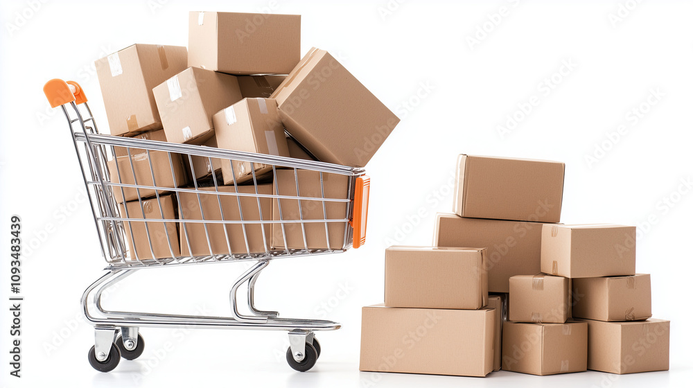 Retail Therapy: A Miniature Shopping Cart Overflowing with Packages Retail Therapy: A Miniature Shopping Cart Overflowing with Packages