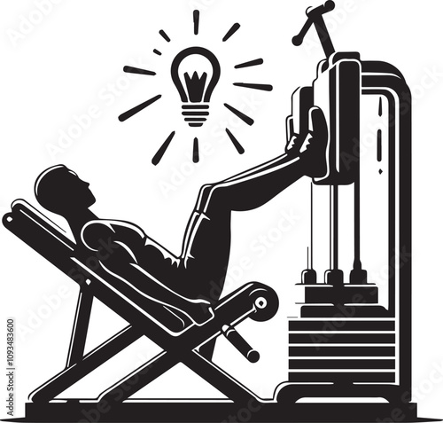 Silhouette illustration of Leg Press Machine white background
