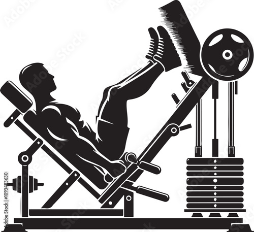Silhouette illustration of Leg Press Machine white background