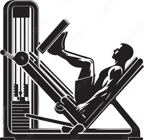 Silhouette illustration of Leg Press Machine white background