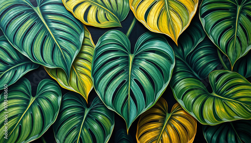 Wallpaper Mural Monstera leaves. Oil painting. Pattern for printing on wall decorations, covers, leaflets, business cards Torontodigital.ca