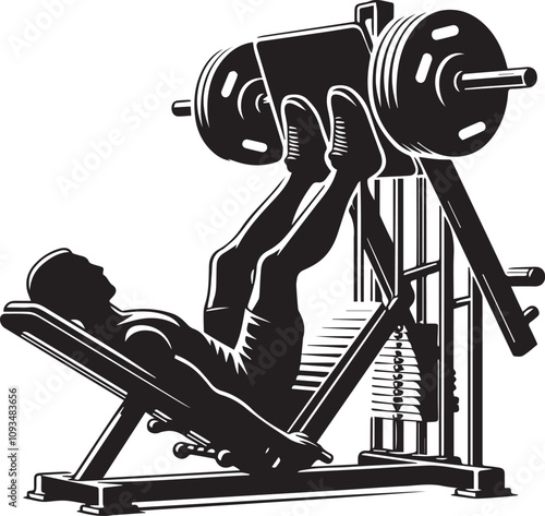 Silhouette illustration of Leg Press Machine white background