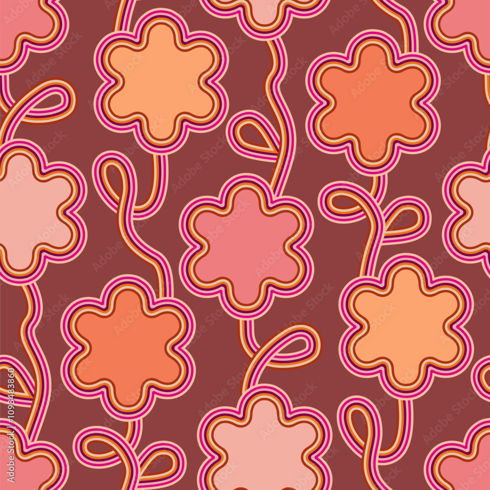 Decorative Flowers Seamless Pattern on Teraccota Background Decorative Flowers Seamless Pattern on Teraccota Background