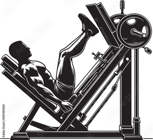 Silhouette illustration of Leg Press Machine white background