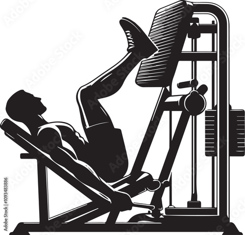 Silhouette illustration of Leg Press Machine white background