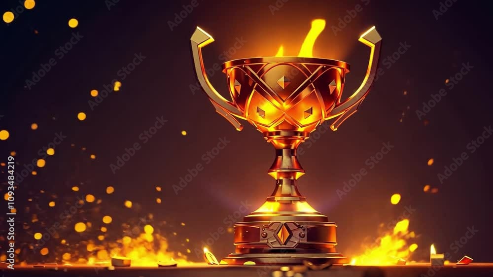 The trophy stands tall with flames dancing around it, radiating an aura of triumph. Coins spill across the surface, celebrating a major gaming achievement. The trophy stands tall with flames dancing around it, radiating an aura of triumph. Coins spill across the surface, celebrating a major gaming achievement.