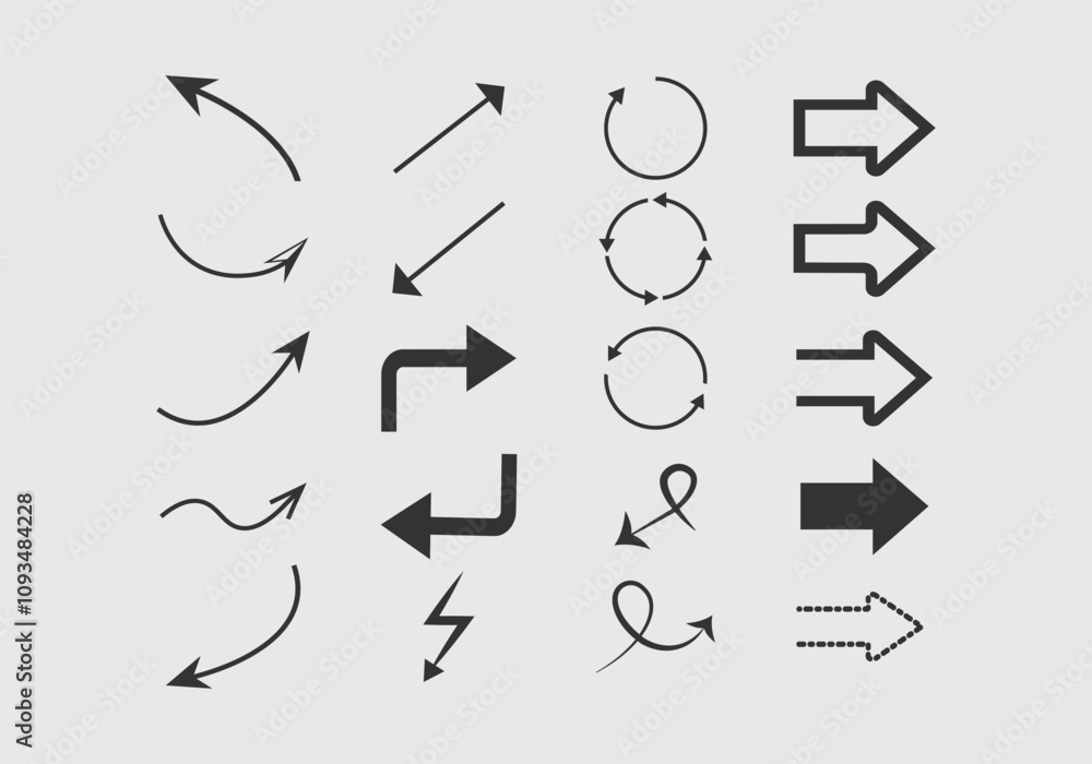 Arrow symbols big set of different shapes styles and concepts, cursors for icons or logo creation Arrow symbols big set of different shapes styles and concepts, cursors for icons or logo creation