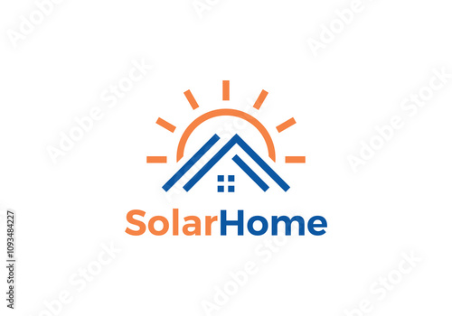sun with home logo. solar energy and house design template	
