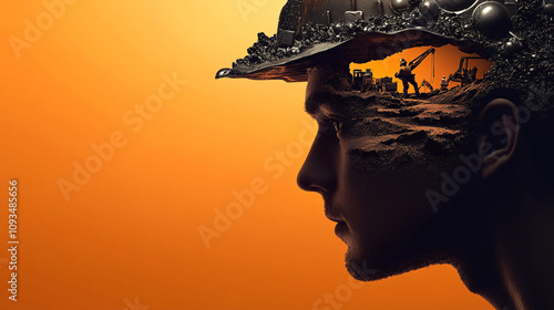 Surreal Portrait of a Metal Worker with Molten Glowing Details and Industrial Fantasy Elements in a Dramatic Design photo