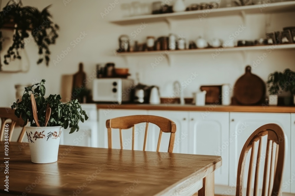 Cozy Kitchen Interior with Wooden Table and Chairs for Home Design Cozy Kitchen Interior with Wooden Table and Chairs for Home Design