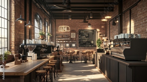 Rustic Industrial Coffee Shop Interior Design