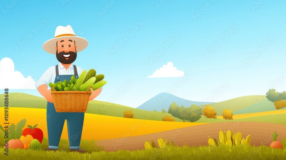 Fototapeta premium Farmer Holding Basket of Fresh Vegetables