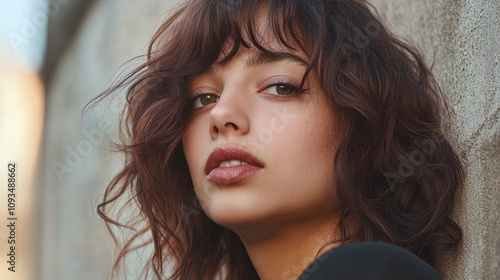 Free-spirited musician with tousled chestnut brown shag and natural texture photo