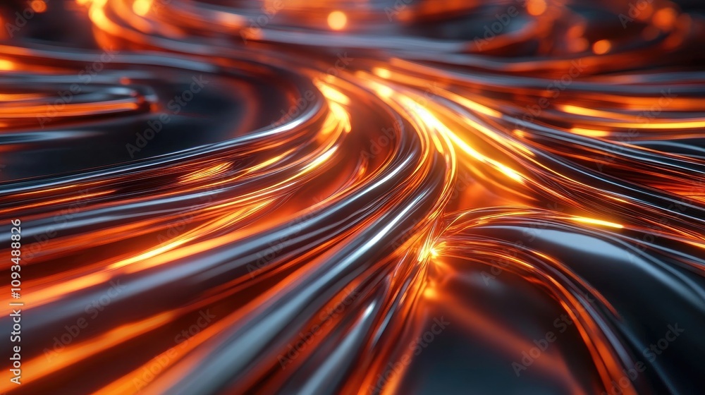 Abstract flow of shimmering orange and black wave patterns with a glossy finish creating a mesmerizing visual of light and motion in a dynamic setting Abstract flow of shimmering orange and black wave patterns with a glossy finish creating a mesmerizing visual of light and motion in a dynamic setting