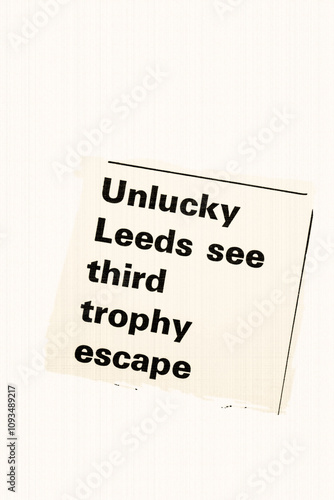 Unlucky Leeds see third trophy escape - news story from 1973 UK newspaper headline article title framed in sepia