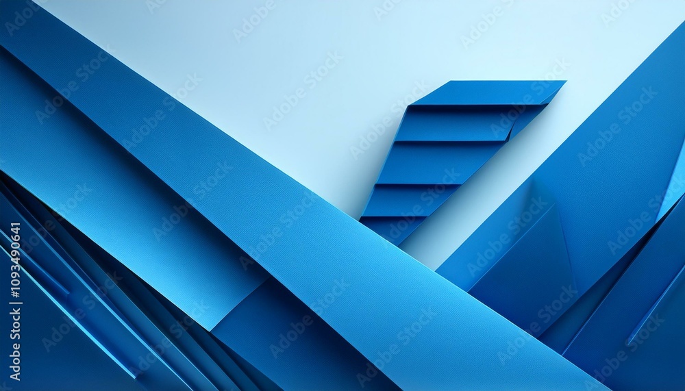 Fototapeta premium Abstract blue geometric design with layered shapes on a light background. 3D Rendering