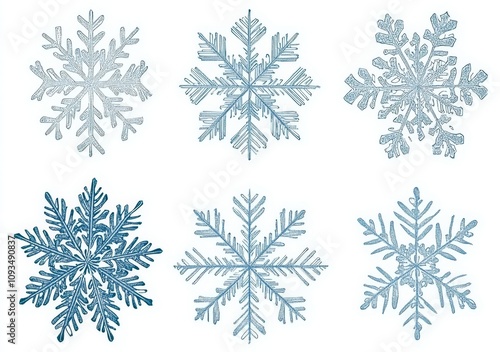 An array of snowflakes on a red background, rendered in a contemporary illustration.